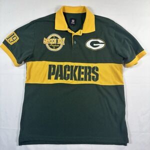 Green Bay Packers NFL Team Apparel Mens Green Short Polo Shirt Cotton Size L